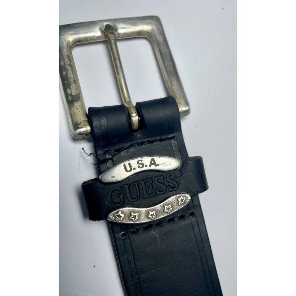 GUESS Black Leather Retro Y2K Men's Belt Made In USA Distressed
